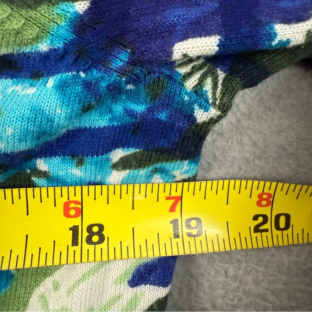 Talbots L Cardigan Sweater 3/4 Sleeve Cotton Blend Blue White Stripes Floral - Picture 6 of 8